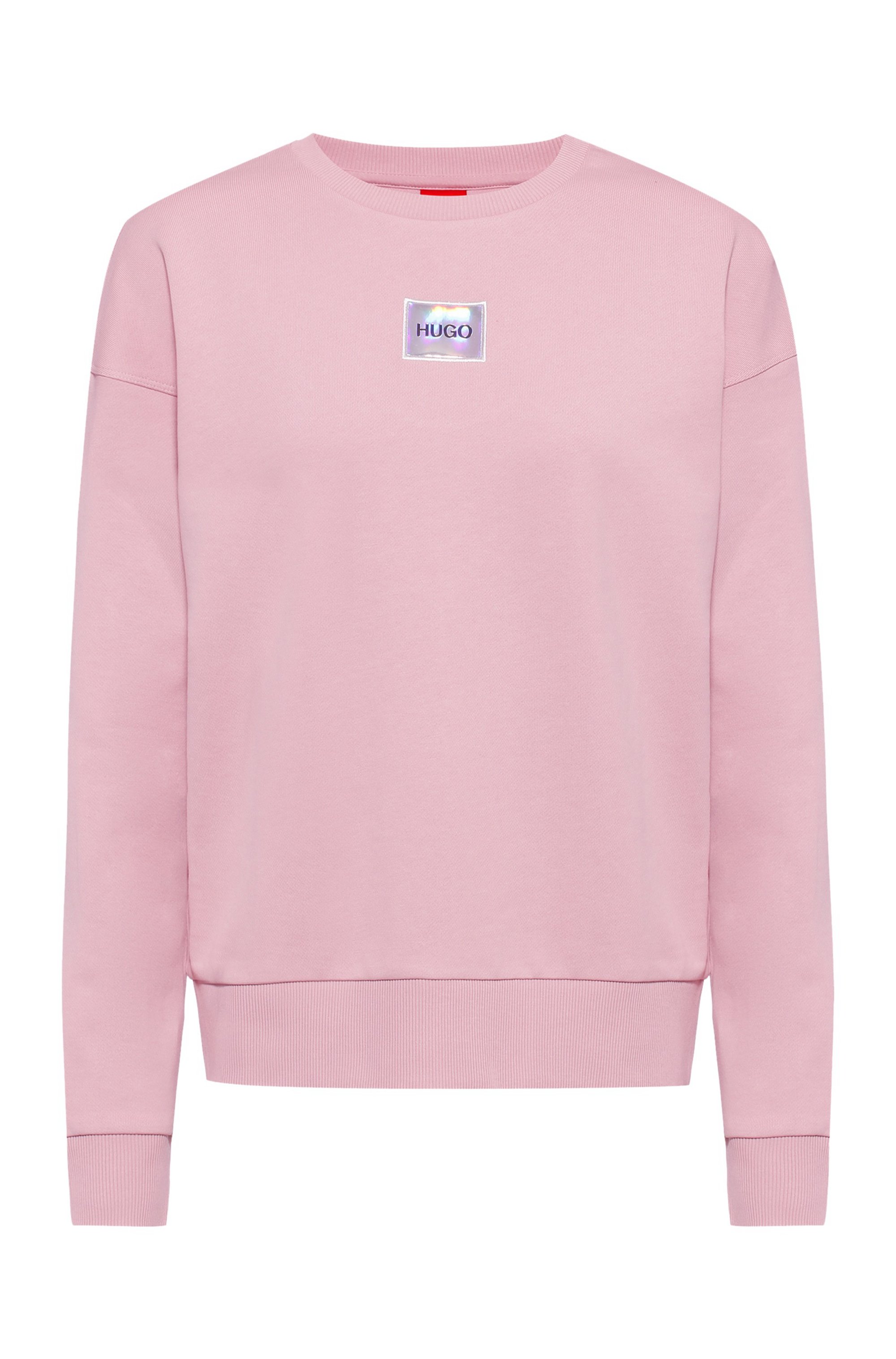 Regular-fit cotton sweatshirt with logo label, light pink