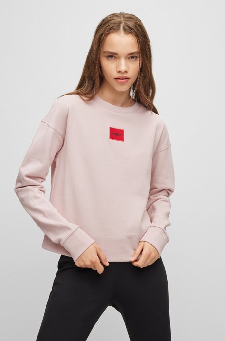 Regular-Fit Sweatshirt aus Baumwolle mit Logo-Label, Hellrosa