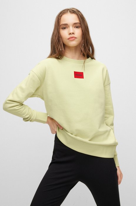 Regular-Fit Sweatshirt aus Baumwolle mit Logo-Label, Hellgelb