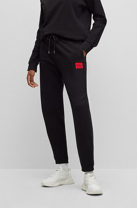 Pantalones de chándal en felpa de algodón con etiqueta con logo, Negro