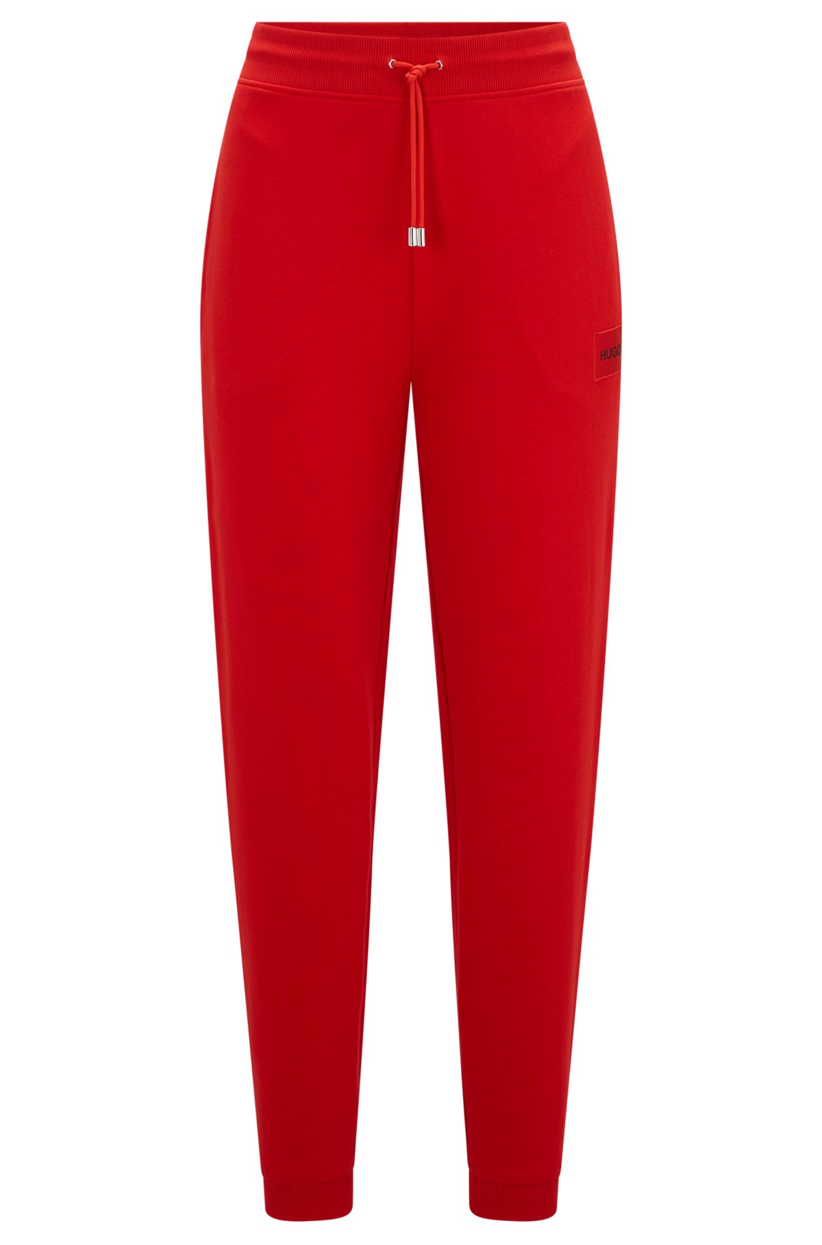 Cotton-terry tracksuit bottoms with logo label, Red