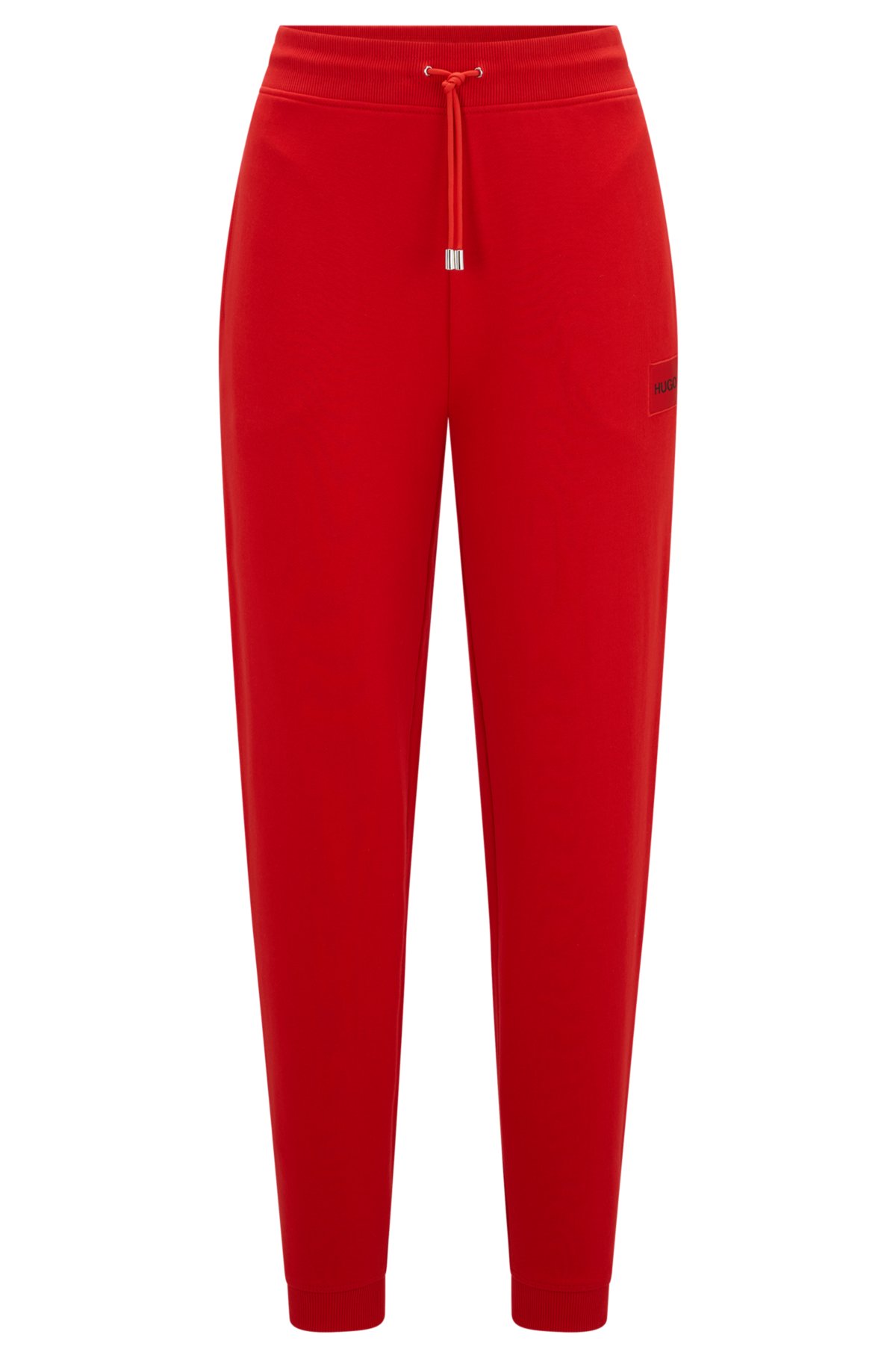 Cotton-terry tracksuit bottoms with logo label, Red
