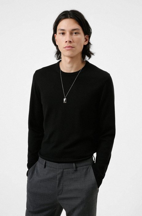 Slim-fit sweater in extra-fine merino wool, Black