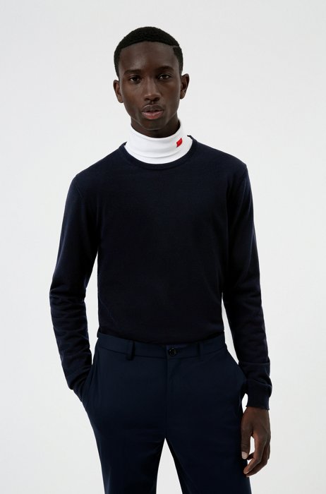 Slim-fit sweater in extra-fine merino wool, Dark Blue