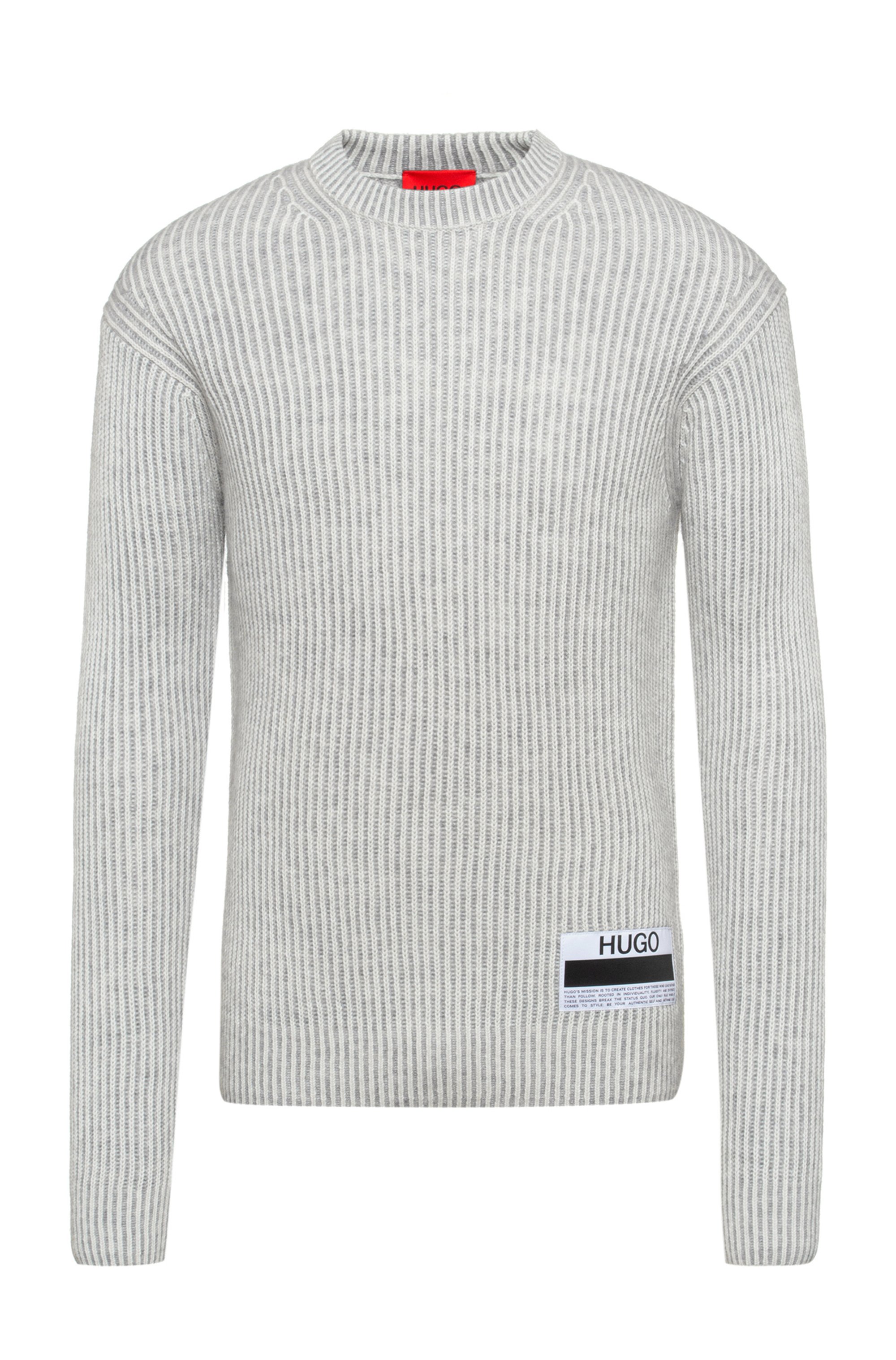 Ribbed sweater with manifesto logo, White