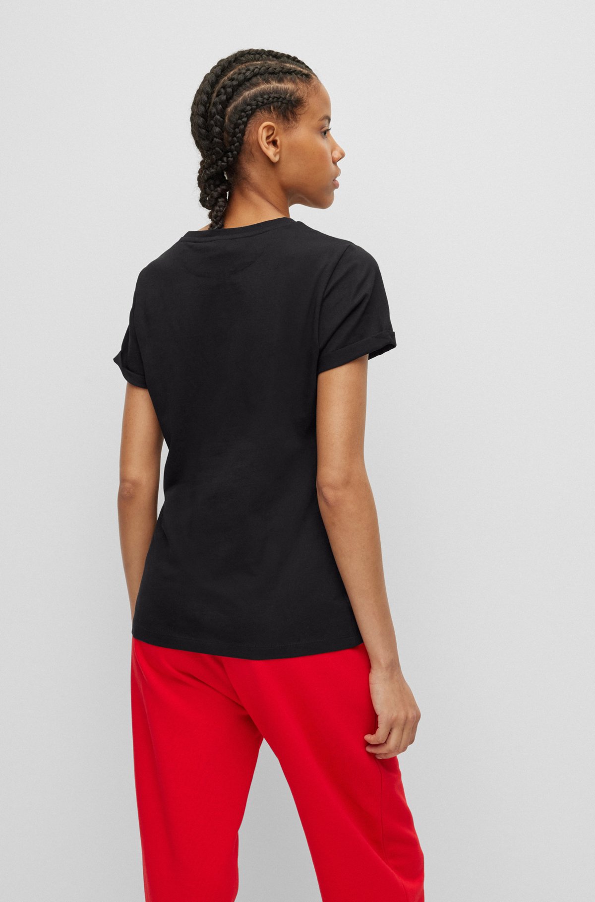 Slim-fit cotton T-shirt with logo label, Black