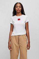 Slim-fit cotton T-shirt with logo label, White