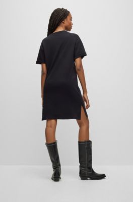Hugo Interlock Cotton T Shirt Dress With Red Logo Label 