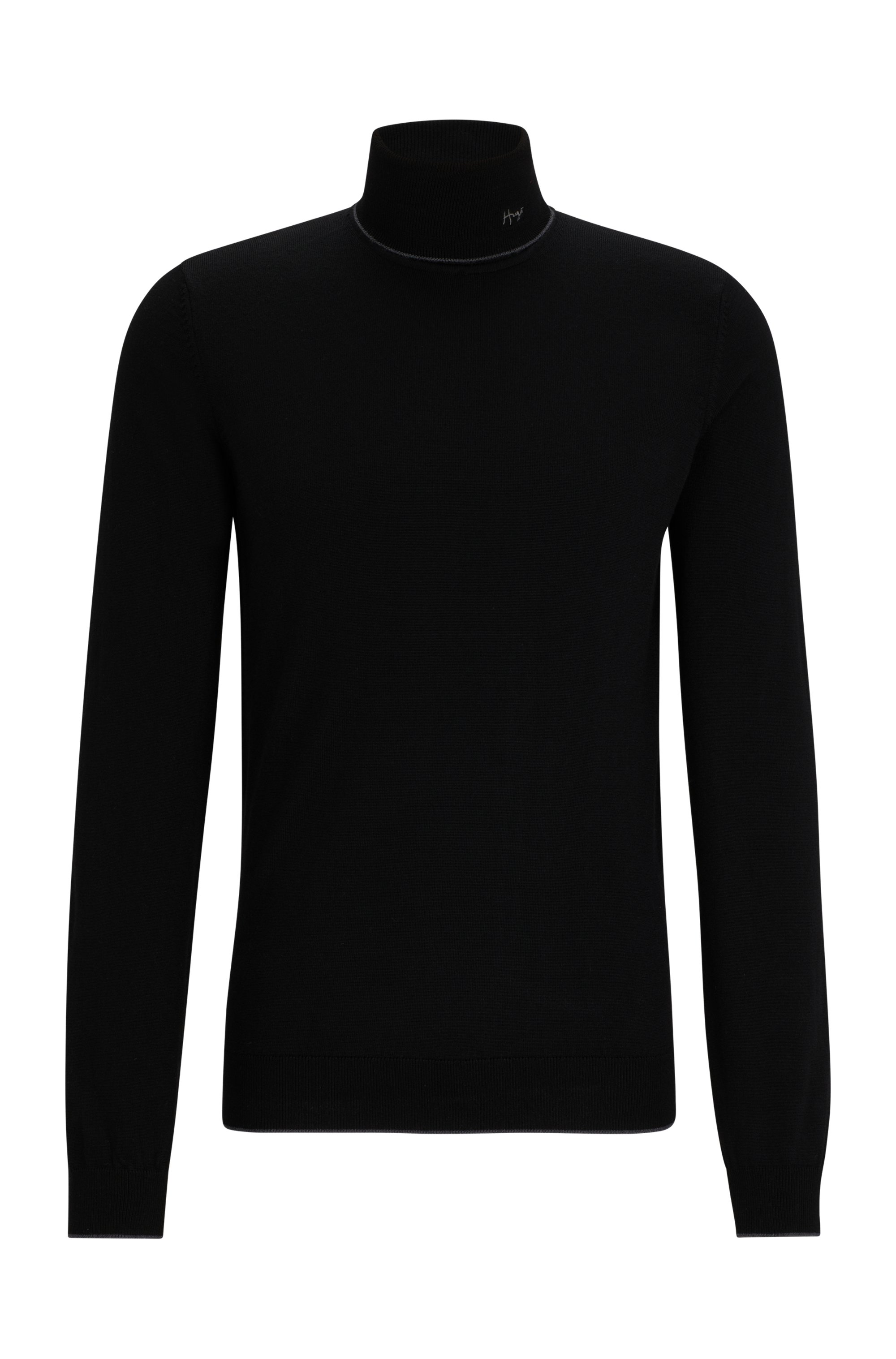 Turtleneck sweater in extra-fine merino wool, Black
