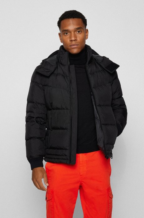Regular-fit water-repellent down jacket in ripstop fabric, Black