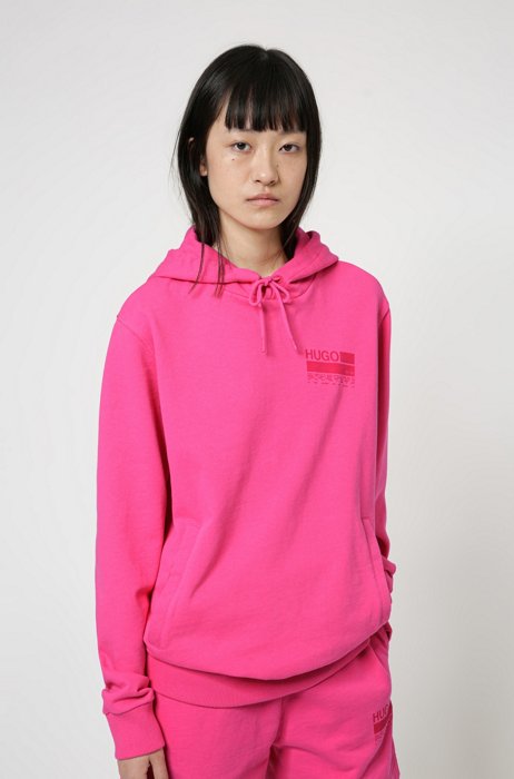 Manifesto-print hooded sweatshirt in Recot²® cotton, Pink