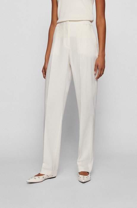 Regular-fit trousers with a wide leg, White