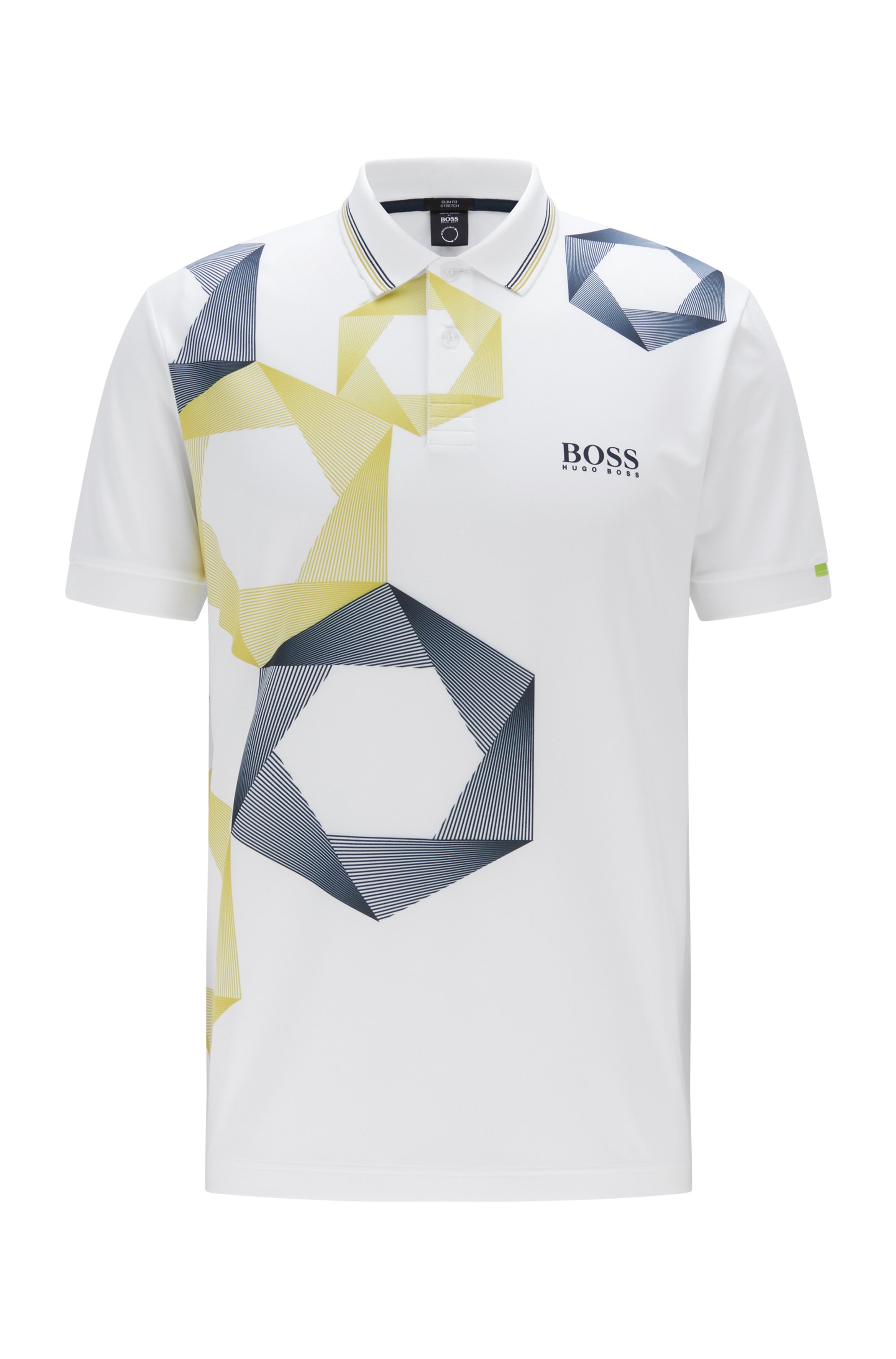 Hexagon-print regular-fit polo shirt with logo, White
