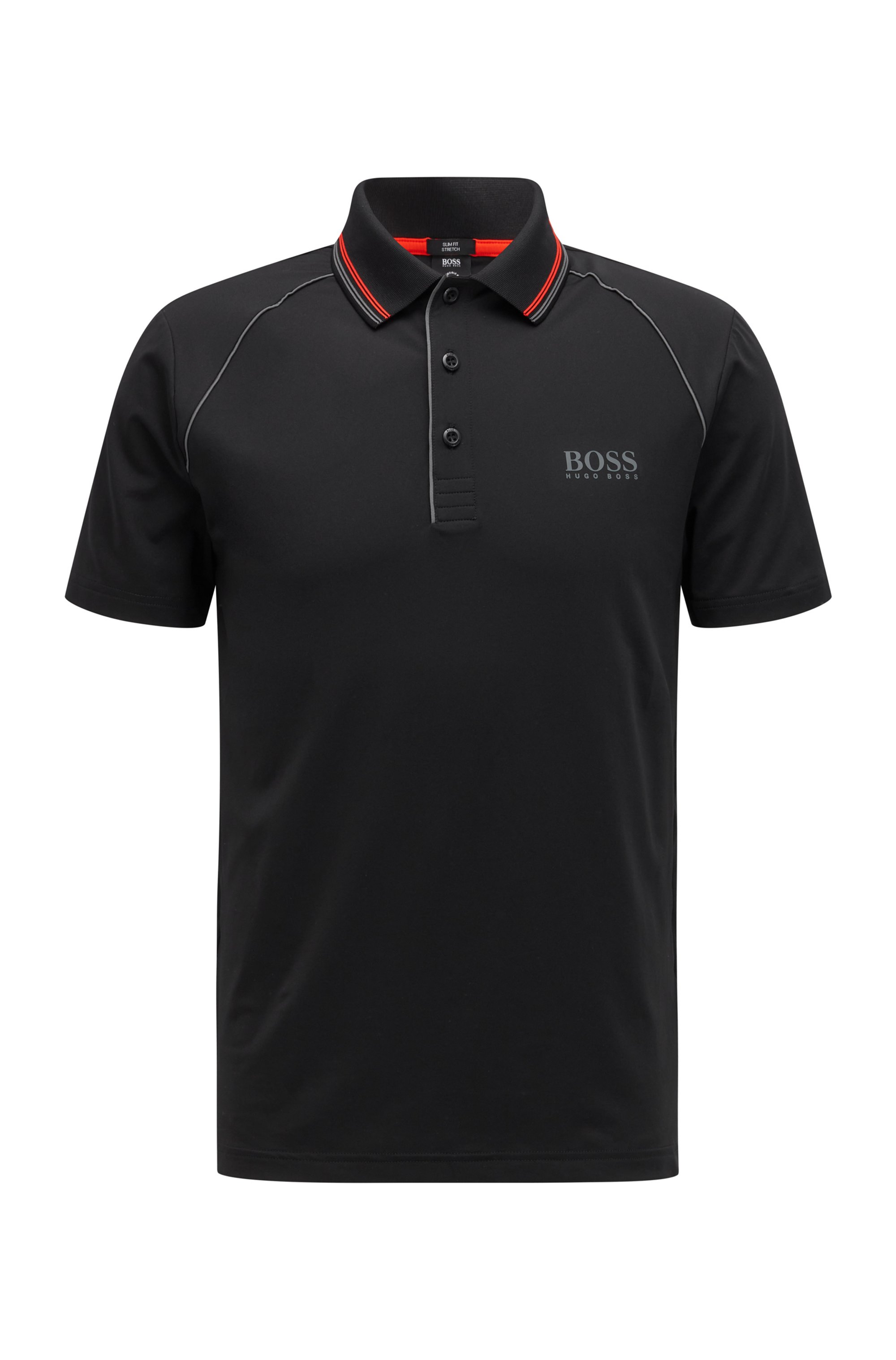 Slim-fit polo shirt with logo and piping, Black