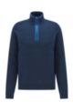 Cotton-blend sweater with logo-print quarter zip, Dark Blue