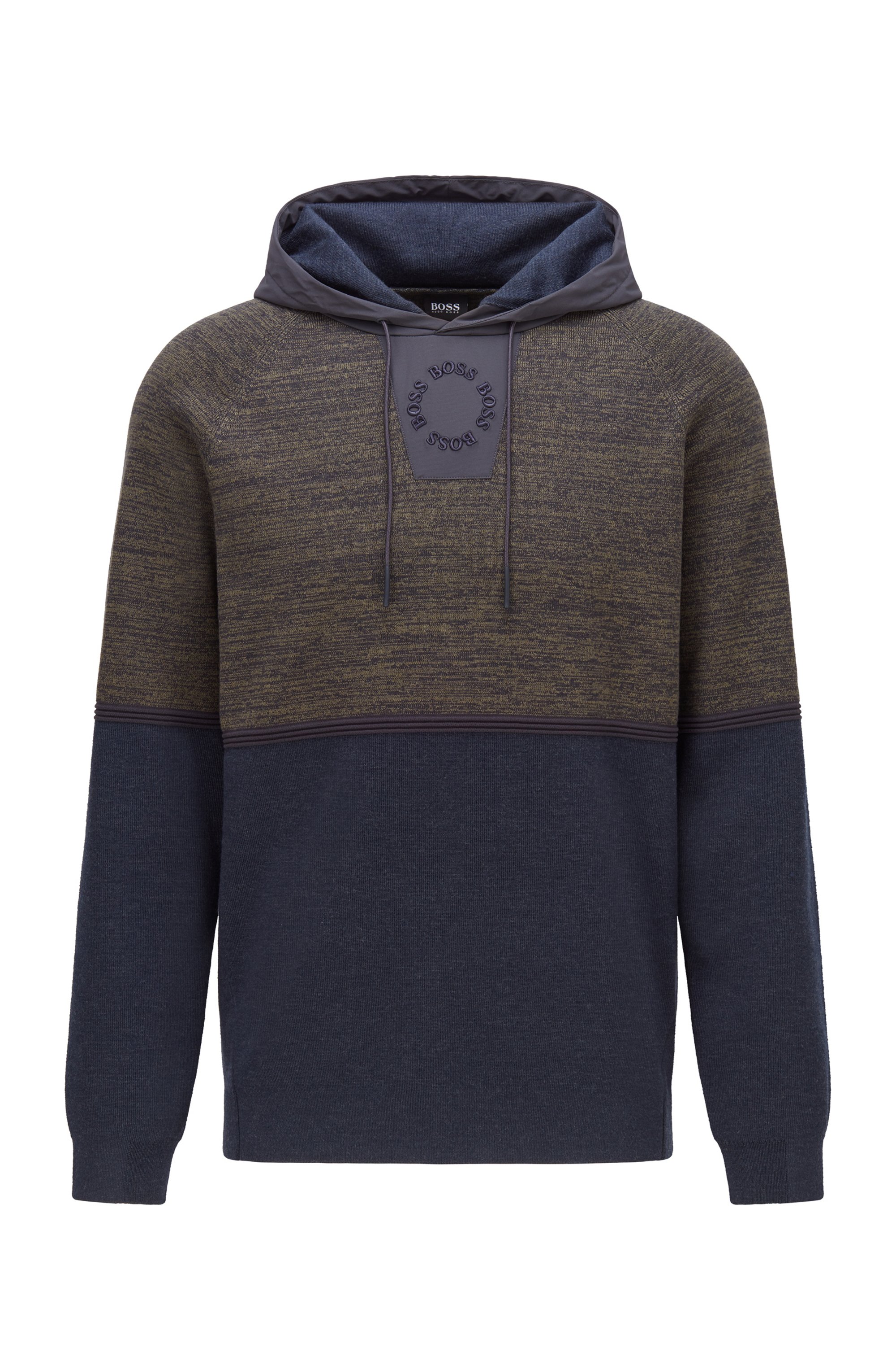 Mouliné relaxed-fit hooded sweater with circular logo embroidery, Light Blue