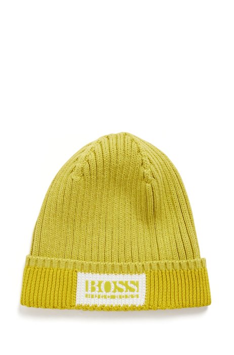 Logo beanie hat in cotton and wool, Yellow