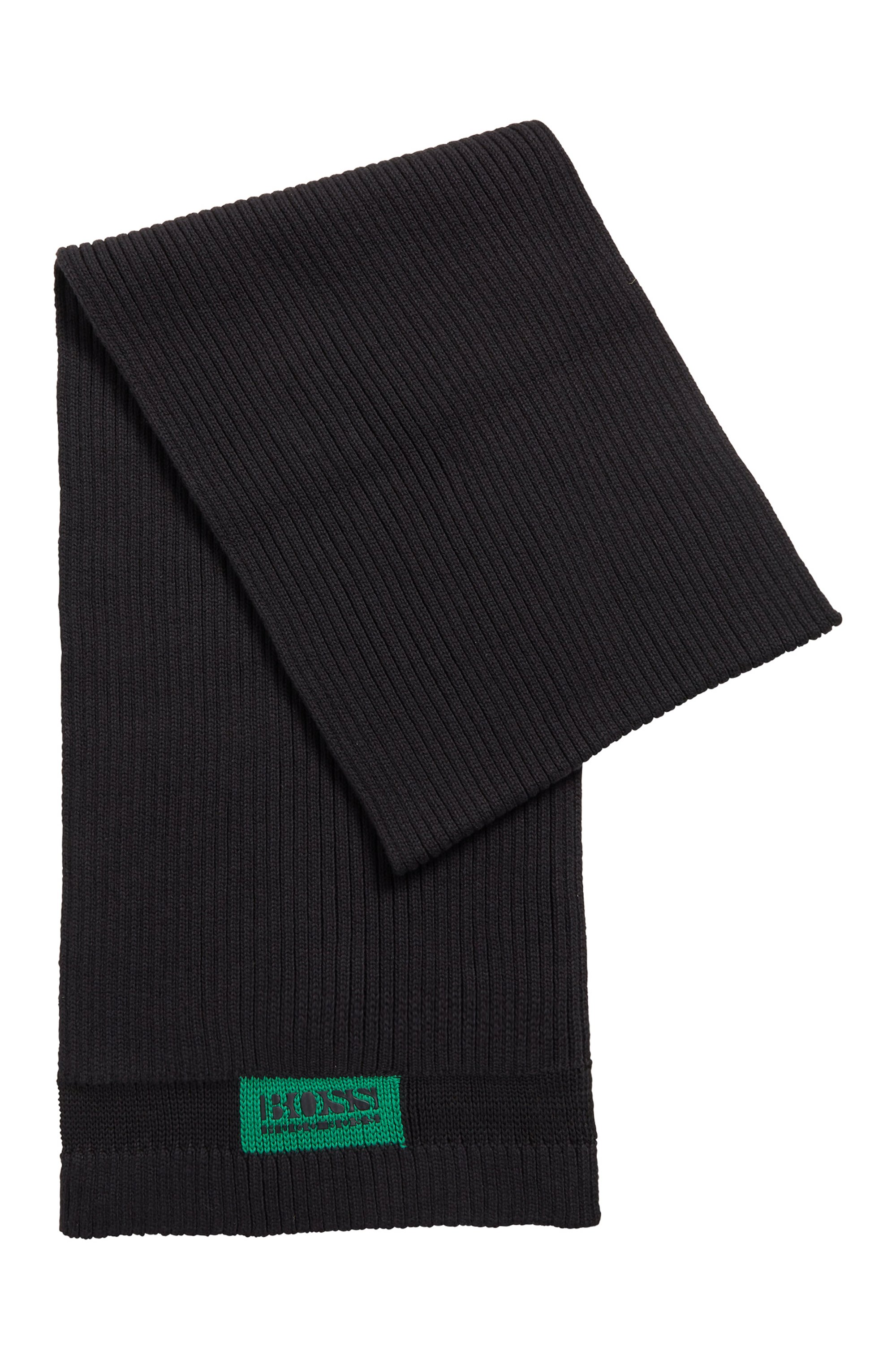 Sjaal van katoen en wol met logopatch, Zwart