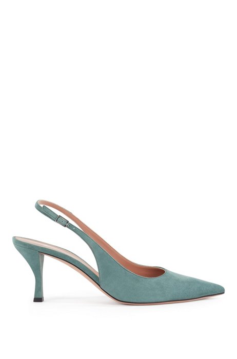 Slingback shoes in Italian suede with pointed toe, Light Green