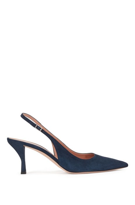 Slingback shoes in Italian suede with pointed toe, Dark Blue