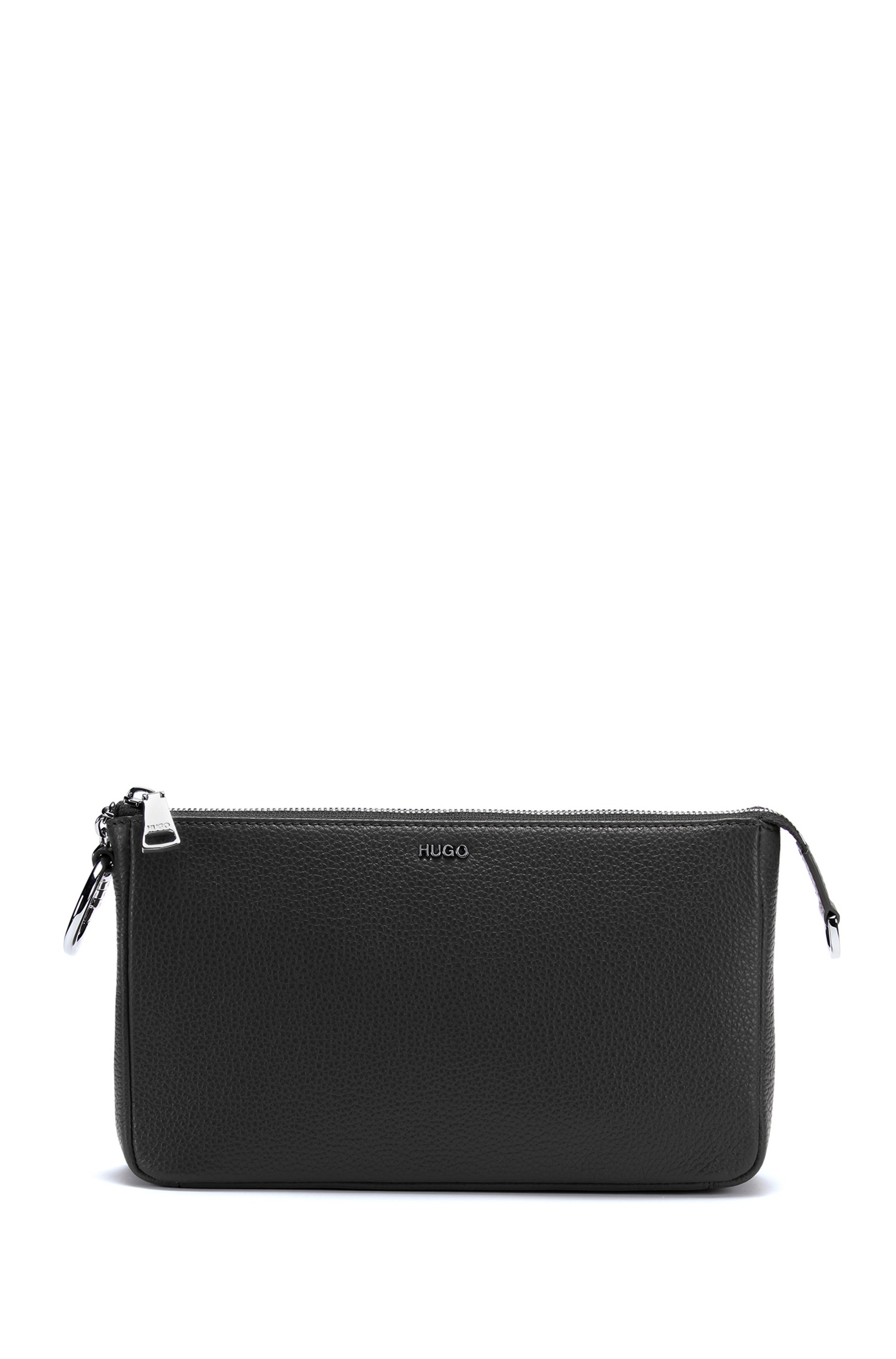 Grainy leather mini bag with polished chain strap, Black