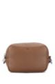 Crossbody bag in grained leather with signature hardware, Brown