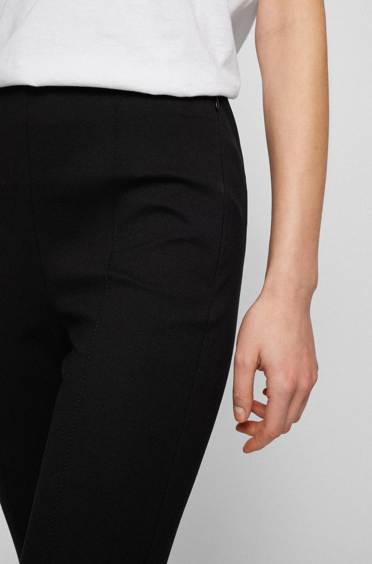 Skinny-fit pintuck leggings with zipped hems, Black