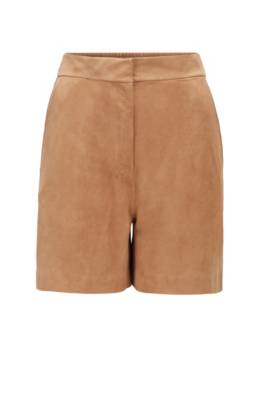 Short en cuir suédé avec taille partiellement élastique
