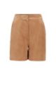 Suede shorts with partially elasticated waistband, Beige