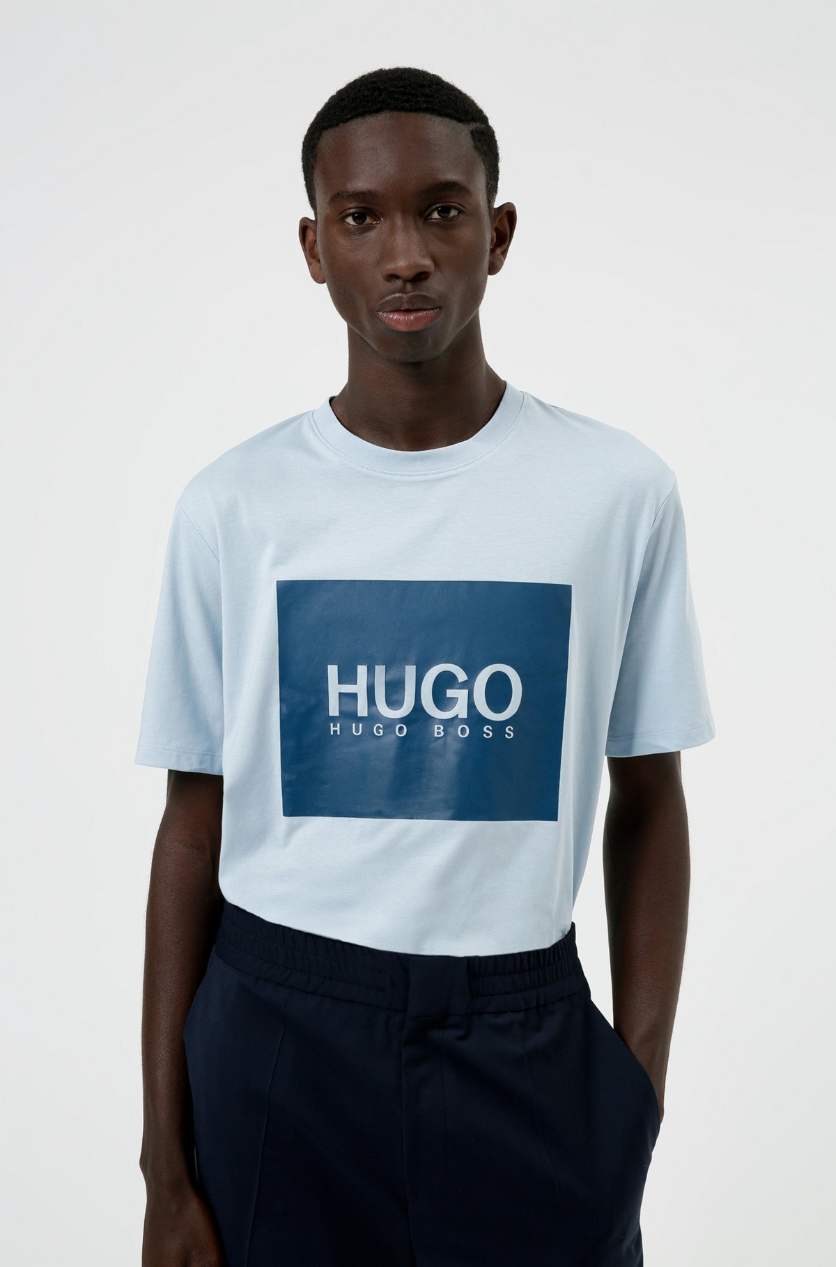 Logo-box-print T-shirt in cotton jersey, Light Blue