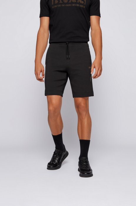 Regular-fit logo shorts with pixel print, Black
