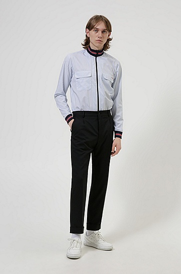 弹性斜纹布常规版型长裤,  001_Black