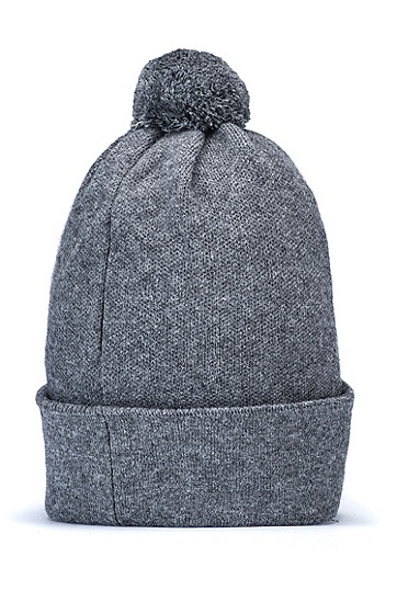 品牌宣言徽标装饰毛绒球毛线帽,  035_Medium Grey