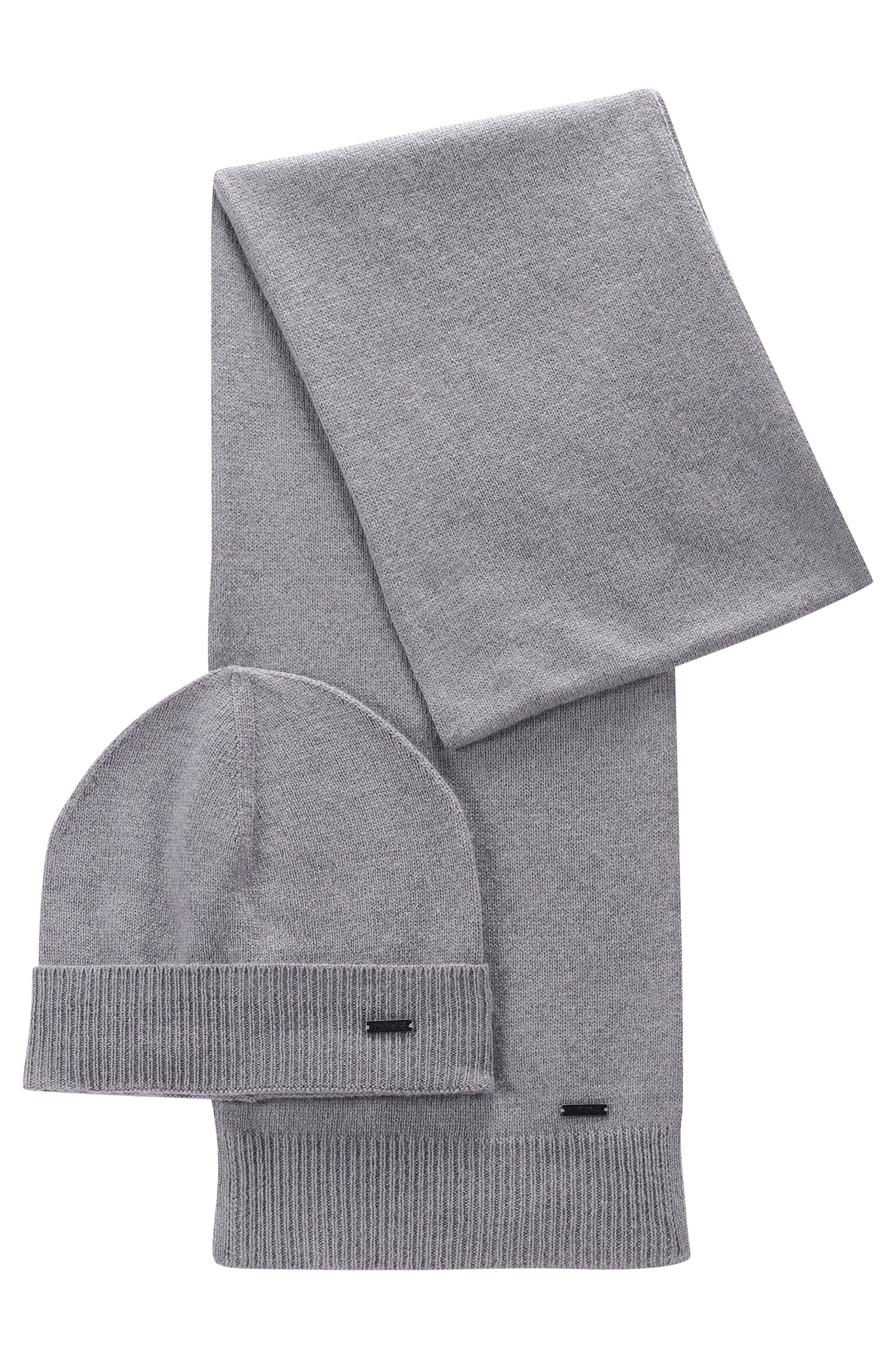 Gift-boxed beanie hat and scarf set, Grey