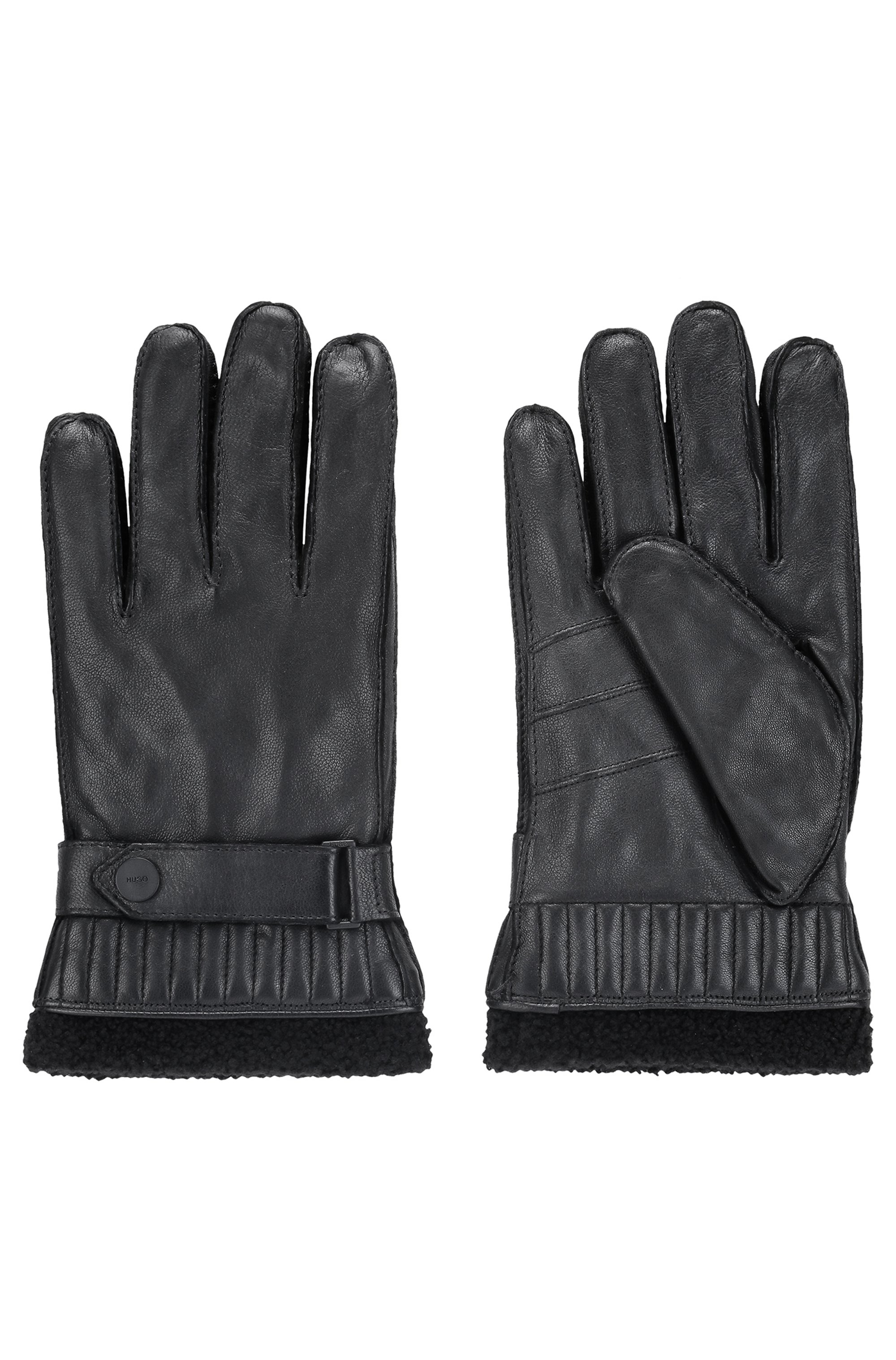 Leather gloves with faux-fur lining, Black