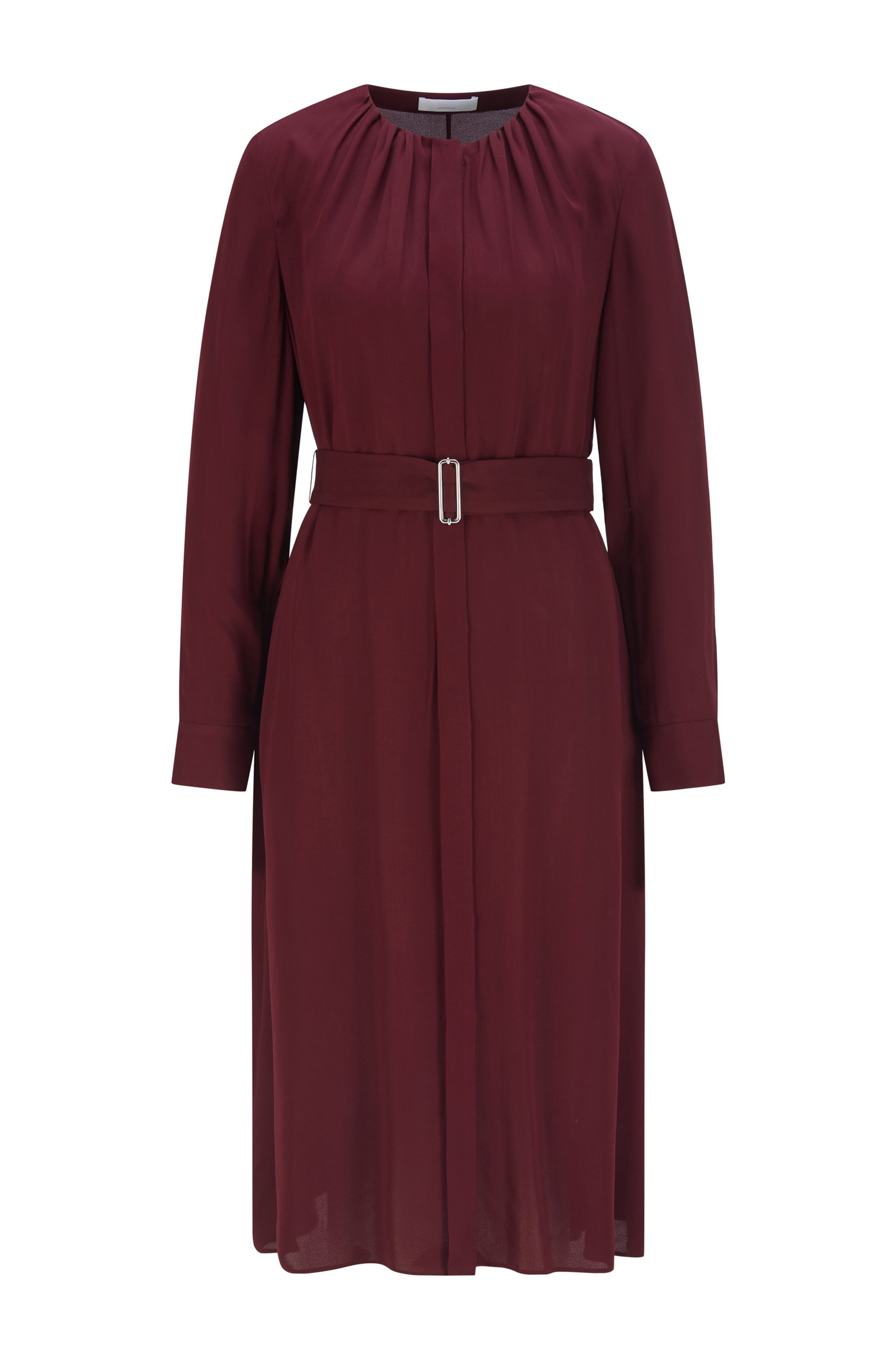 Long-sleeved dress with belted waist, Dark Red