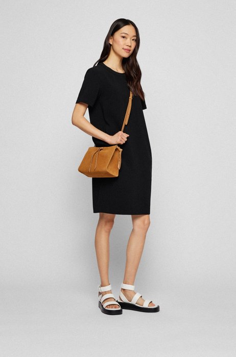 Relaxed-fit dress in Japanese crepe, Black