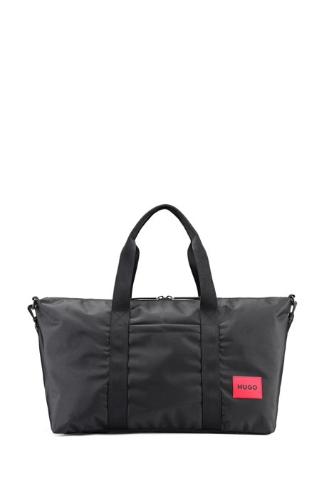 Structured-nylon holdall with red logo label, Black