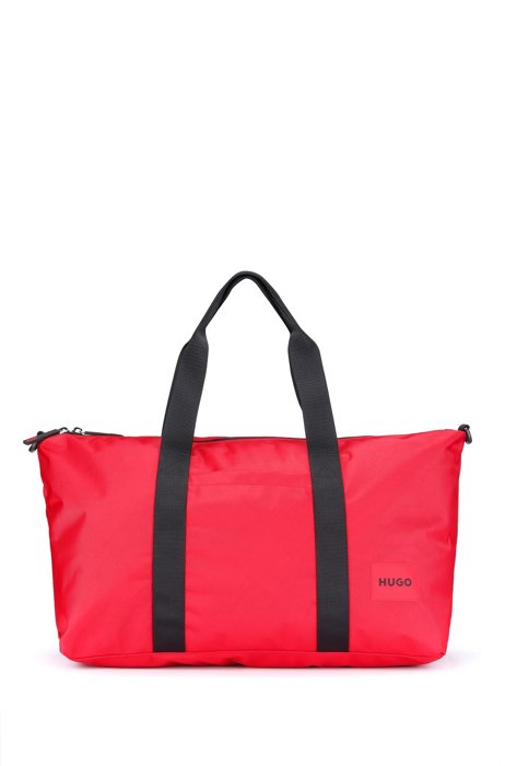 Structured-nylon holdall with red logo label, Red