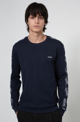 Hugo Cotton Sweatshirt With Logo Tape Sleeves