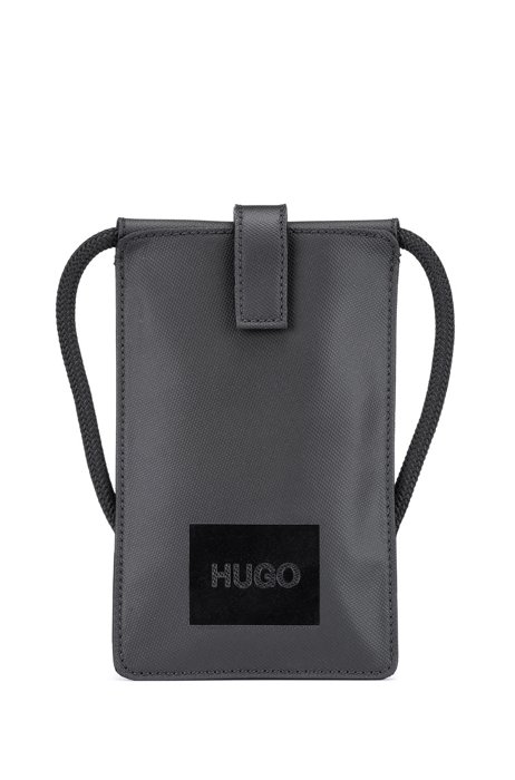 Neck pouch in coated fabric with logo detailing, Black
