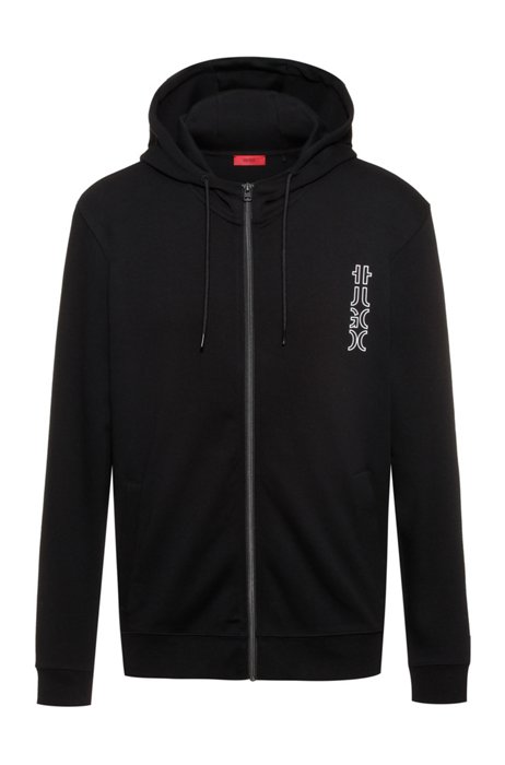 Cropped-logo zip-up hoodie in organic cotton, Black