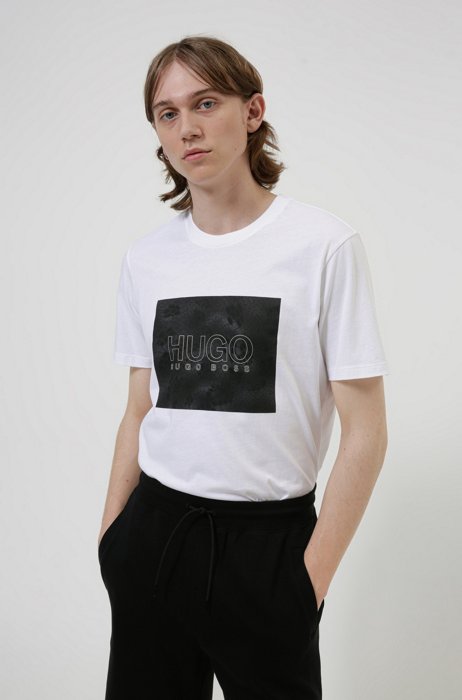 Cotton-jersey T-shirt with snake-print logo, White