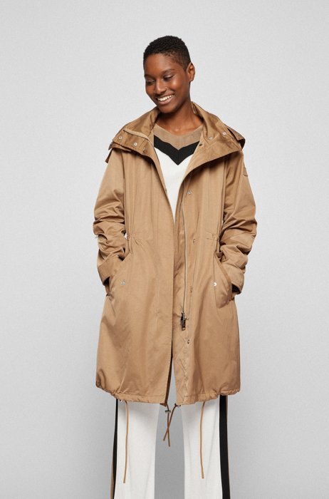 Relaxed-fit parka with detachable hood, Beige