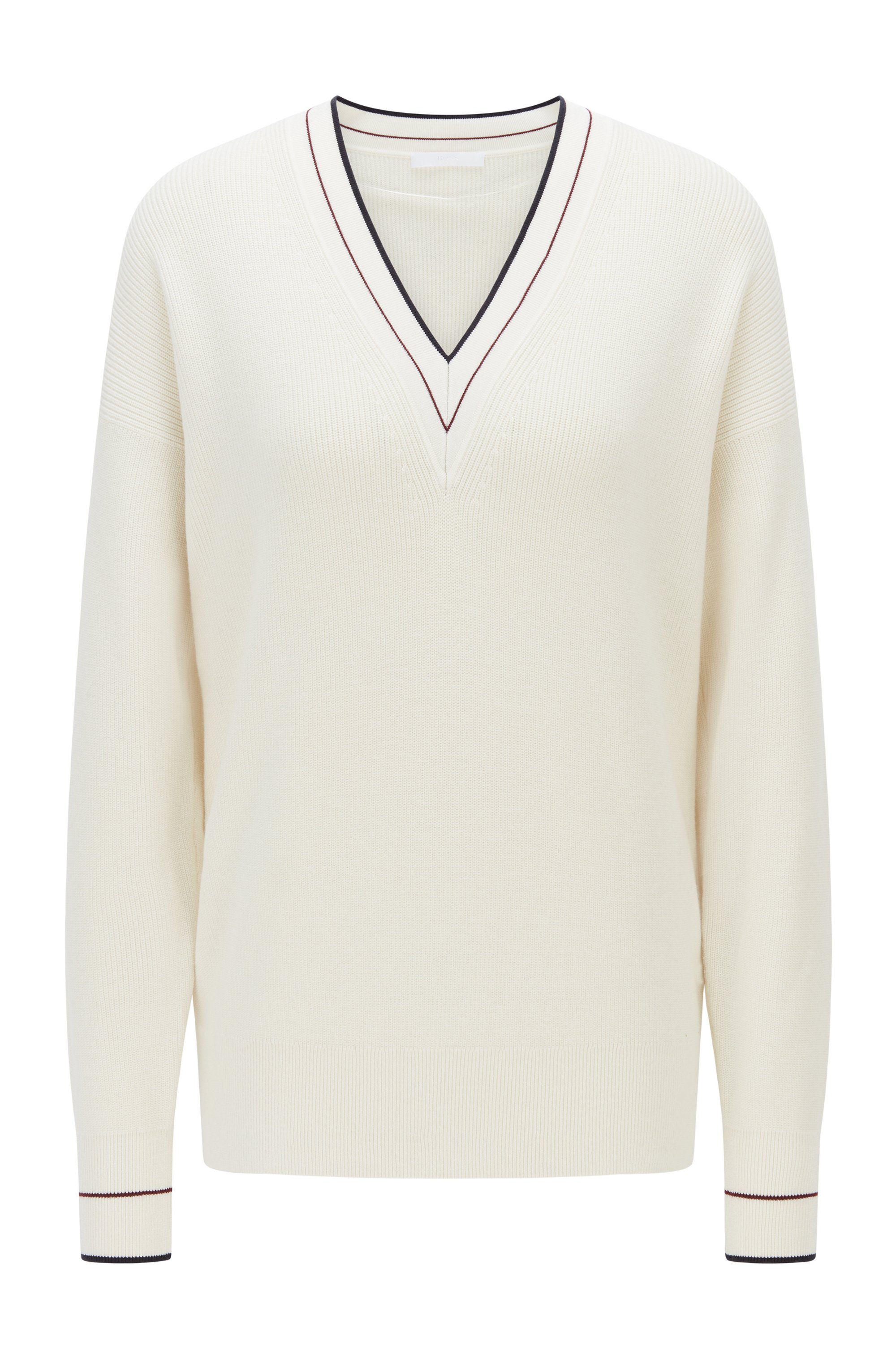 V-neck sweater in cotton, silk and cashmere, White