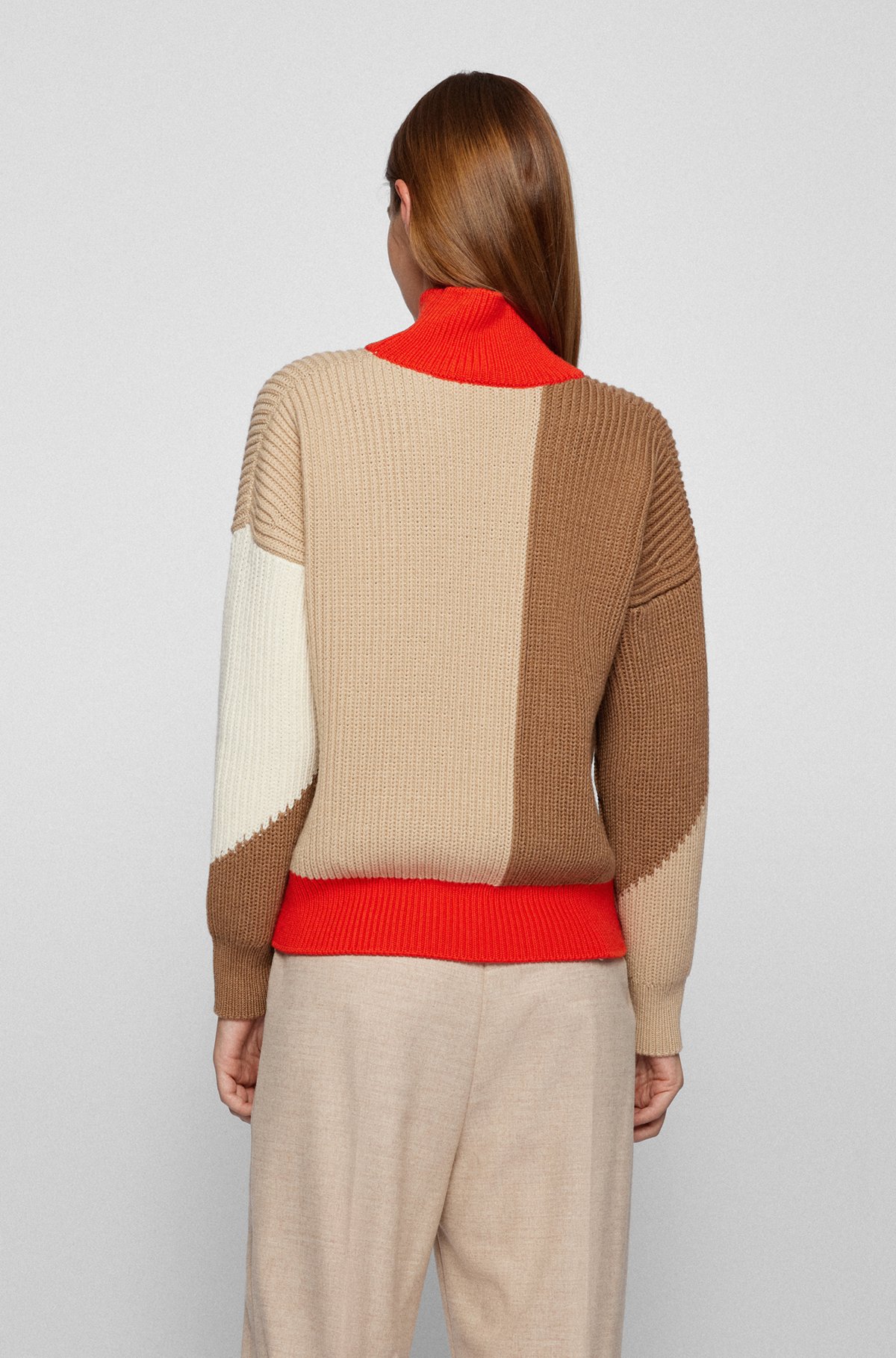 Relaxed-fit virgin-wool sweater with color-block intarsia, Patterned