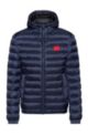Slim-fit hooded puffer jacket in recycled fabric, Dark Blue