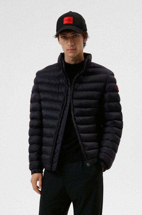 Slim-fit puffer jacket in recycled fabric, Black