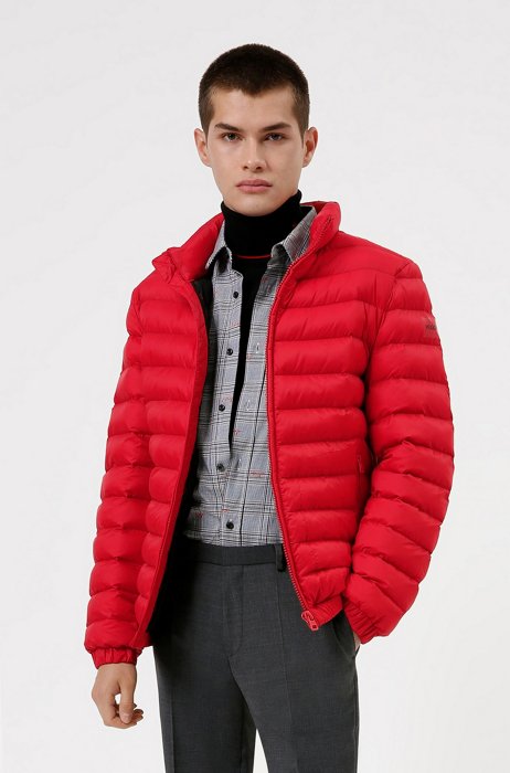 Slim-fit puffer jacket in recycled fabric, Red