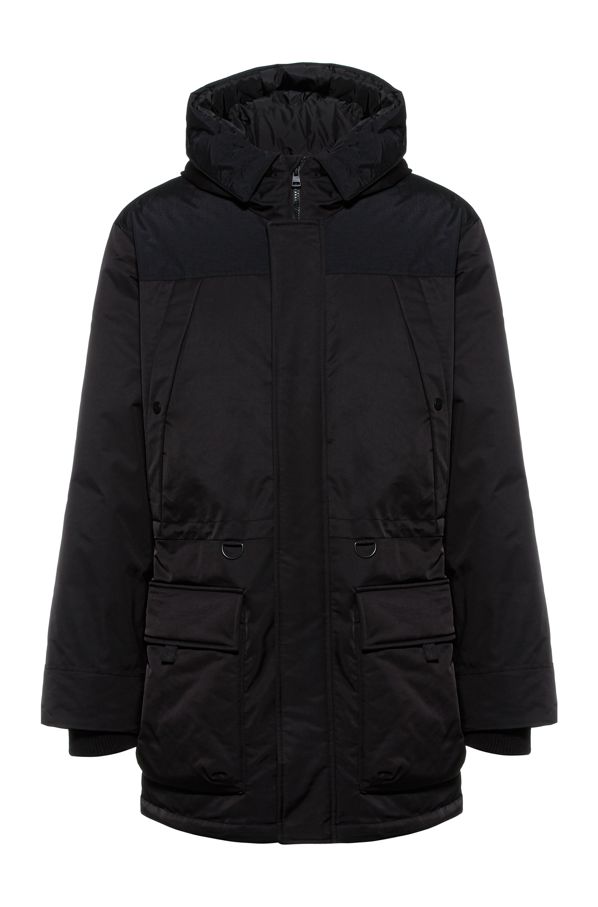 Water-repellent sleeve-logo coat with down filling, Black